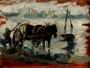 Indsamling af tang (panel) af Isaac (circle of) Israels