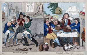 Fransk lykke: English Misery, pub. 1793 (håndkoloreret gravering)