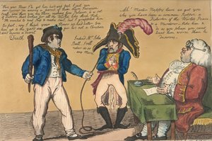Ble i slæb, 1803 (håndkoloreret radering) af Isaac Cruikshank