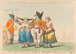 Vorbereitung auf die Aktion oder ein englisches Kriegsschiff im Kampf mit zwei niederländischen Doggern af Isaac Cruikshank