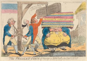 Der gegenwärtige Zustand Europas, oder - John Bull auf seinen letzten Beinen af Isaac Cruikshank