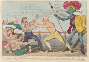 Der russische Schläger bekommt seine Dosis - Mit seinen Sekundanten, Dritten, Flaschenhalter und (?) die ihren Anteil bekommen af Isaac Cruikshank