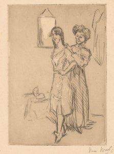 Ung kvinde ved hattemageren At the Miller (titel på objekt) af Isaac Israels (signed by artist)