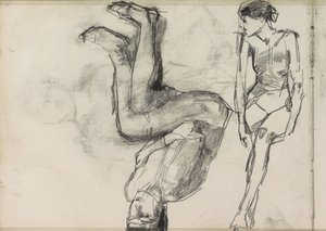 To siddende kvindelige nøgenbilleder af Isaac Israels