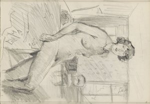 Siddende kvindelig nøgen i et interiør af Isaac Israels