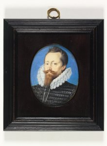 En gentleman, måske Edward Cecil, Viscount Wimbledon (akvarel på vellum) af Isaac Oliver