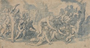 Klassisk studie med talrige nøgenfigurer af Isaac Oliver