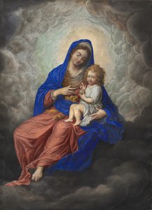 Madonna and Child in Glory c.1605-17 (gouache & wc på vellum) af Isaac Oliver