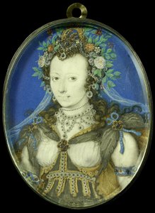 Portræt af en kvinde som Flora, ca. 1600-17 (pergament, sølv og glas) af Isaac Oliver