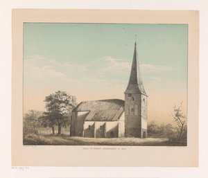 Udsigt over kirken i Emmen Kirke i Emmen, revet ned i 1855 (titel på objekt) af Isaac Reijnders Sz.
