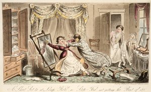 A Short Set til på Longs Hotel eller Stop-Ford får ikke det bedste ud af det, fra The English Spy, pub. 1824 (håndfarvet gravering) af Isaac Robert Cruikshank
