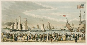 Ankomst af Great Western Steam Ship, ud for New York mandag den 23. april, 1838, pub. 1842 (håndfarvet gravering) af Isaac Robert Cruikshank