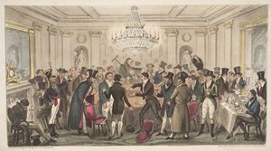 Interiør af et moderne helvede - vide. The Cogged Dice, fra The English Spy, pub. 1824 (håndfarvet gravering) af Isaac Robert Cruikshank