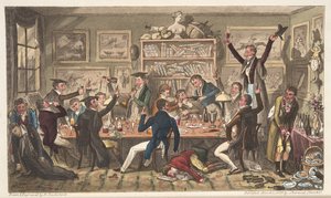 Oxford Transports, eller University Exiles, fra The English Spy, udgivet London, 1824 (håndfarvet gravering) af Isaac Robert Cruikshank