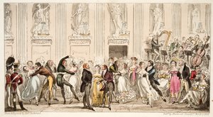 The Cyprians Ball at the Argyle Rooms, fra The English Spy, pub. 1824 (håndfarvet gravering) af Isaac Robert Cruikshank