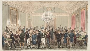 The Great Subscription Room på Brookes, fra The English Spy, pub. 1824 (håndfarvet gravering) af Isaac Robert Cruikshank