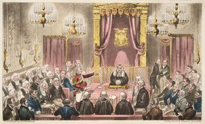 The House of Lords in High Debate, fra The English Spy, pub. 1824 (håndfarvet gravering) af Isaac Robert Cruikshank