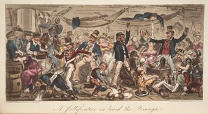 The Return to Port, fra The English Spy, pub. 1824 (håndfarvet gravering) af Isaac Robert Cruikshank
