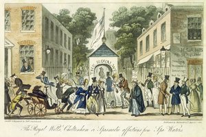 The Royal Wells, Cheltenham eller Spasmodic Affections for Spa Water, 1825 af Isaac Robert Cruikshank