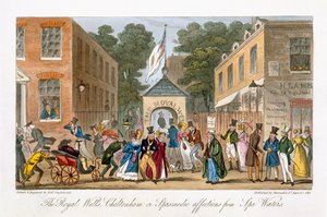 The Royal Wells, Cheltenham eller Spasmodiske lidelser fra Spa Waters, fra "The English Spy", af Charles Molloy Westmacott (1788-1868), udgivet i London 1825. af Isaac Robert Cruikshank