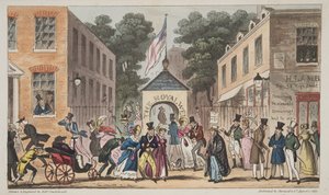 The Royal Wells, Cheltenham eller Spasmodic affections fra Spa Waters, fra The English Spy, pub. 1824 (håndfarvet gravering) af Isaac Robert Cruikshank