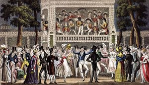 Et bal i Vauxhall garden i London ca. 1830, stik af Isaac Robert & George (1792 1878) Cruikshank