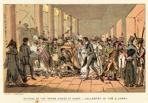 Uden for operahuset om natten af Isaac, Robert and George Cruikshank