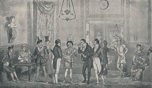 The Green Room på Drury Lane Theatre, 1821, 1920. Kunstnere: Isaac Robert Cruikshank, George Cruikshank. af Isaac, Robert and George Cruikshank