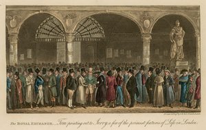 The Royal Exchange: Tom påpeger over for Jerry nogle af de vigtigste træk ved livet i London af Isaac, Robert and George Cruikshank