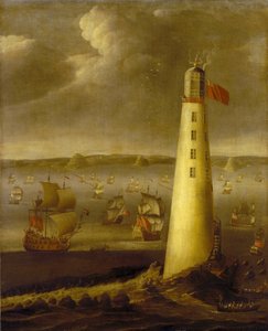 Eddystone fyrtårn ud for Devons kyst (England). Olie på lærred, ca. 1708, af Isaac Sailmaker (1633-1721). af Isaac Sailmaker
