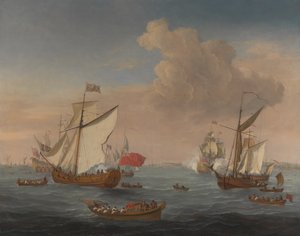 Skibe i Themsens flodmunding nær Sheerness af Isaac Sailmaker