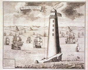 Eddystone Lighthouse, graveret af Hendrick Hulsbergh, 1713 (se også 40669)