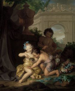 Tre børn leger med en fuglerede af Isaac Walraven (rejected attribution)