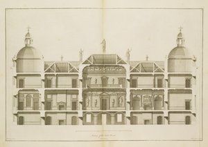 Houghton Hall: sektion af østfronten, indgraveret af Pierre Fourdrinier, 1735 (se også 64902 og 64904) af Isaac Ware