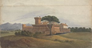 Slottet i Ostia med bjerge i det fjerne af Isaac Weld