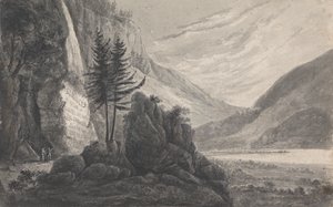 Bjerglandskab med inskription til Salomon Gessner (Schweiz)