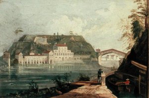 Fairmount Waterworks, efter en gravering af W. H. Bartlett fra ca. 1835 (olie på lærred) af Isaac Williams