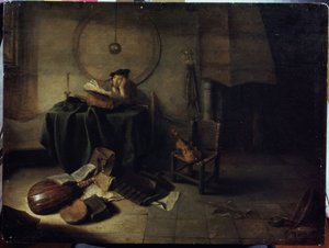 ""Melancholy II"" (Melancholy II (videnskabsmand i sit studie)) En mand, der studerer musik, eftertænksom udtryk. Maleri af Isaac de Jouderville (1613-1648) Serpoukhov, Statens Museum for Historie og Kunst af Isaac de Jouderville