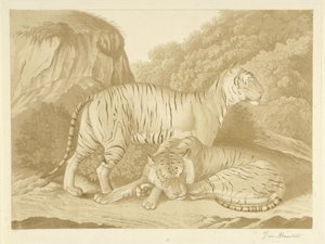 To tigre i et landskab af Isaac van Haastert (signed by artist)