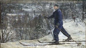 Kliment Voroshilov (1881-1969) skiant - Kliment Voroshilov på skitur - Isaak Izrailevich Brodsky (1884-1939). Olie på lærred af Isaak Israilevich Brodsky
