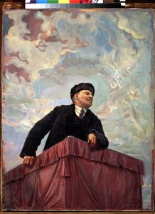 Portræt af Vladimir Lenin (Lenin) (1870-1924), russisk politiker og revolutionær på talerstolen. 1927. Maleri af Isaak Izrailevich Brodsky (Brodsky) (1884-1939). Sankt Petersborg, russisk museum.