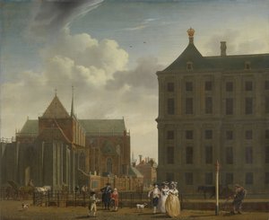 Nieuwe Kerk og rådhuset på dæmningen i Amsterdam, ca. 1780-90