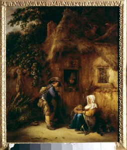 Samtale foran et bondehus. Maleri af Isaac Van Ostade (1621-1649)