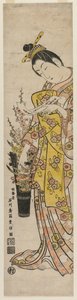 Kurtisane læser et digtslip bundet til blomster i en vase, midten af 1740