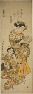 Kurtisane fra Osaka og hendes ledsager, venstre ark af en triptykon af skønheder i de tre hovedstæder (Sanpukutsui Osaka hidari) af Ishikawa Toyonobu