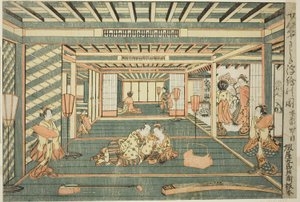 Perspektivbillede af et stort værelse (Senjojiki uki-e no zu) af Ishikawa Toyonobu