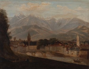 Udsigt over Grenoble, Belledonne-bjergkæden i baggrunden 1831 (Olie på lærred) af Isidore Dagnan