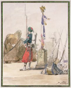 Soldat på vagt (akvarel og blyant) af Isidore Pils