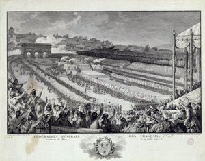Den franske revolution: visning af festen for General Federation of French Departments på Champs de Mars i Paris den 14/07/1791. Illustration af Isidore Helman (1743-1809) Paris fra det 18. århundrede, Musee Carnavalet af Isidore Stanislas Helman