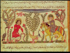 En læge, der hjælper en mand, der er bidt af en slange, manuskript fra en afhandling af Dioscoride, 1200-tallet af Islamic School